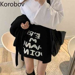 Korobov Skirts Women New Graffiti Letter Pattern All-match Irregular High Waist A-line Mini Skirt Female Streetwear Faldas 210430