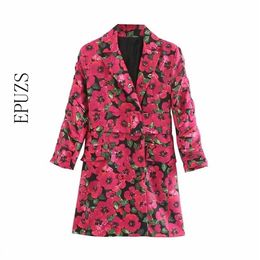 autumn long sleeve red Floral Dress Women elegant vintage with Belt blazer mini dess Casual ladies dresses korean boho Vestidos 210521