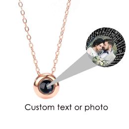 natural stone hearts UK - Custom Photo Name Rose Gold Silver Color 100 Language I Love You Projection Round Pendant Necklace Wedding Birthday Jewelry Gift