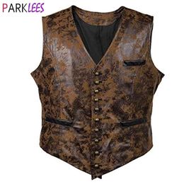 Mens Gothic Steampunk Suede Vest Rivet Button Single Breasted V Neck Waistcoat Men Victorian Aristocrat Mens Cosplay Costume 3XL 210522