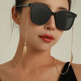 Fashion Lanyard Gold Feather Sunglasses Chain Plated Metal Hanging Neck Reading Chain Women's Non-slip Eyewear Accessories