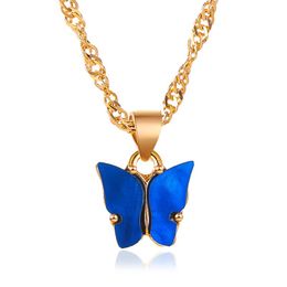 Vintage Acrylic Butterfly Choker Necklace Fashion Women Golden Chain Necklaces Jewellery Party Gift