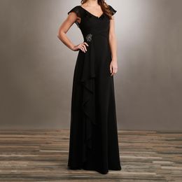 Black Chiffon Mother of the Bride Dresses Beaded Decorations V-Neck V-Back with Zipper Party Gowns Different Colours For Choice