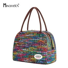 MINOFIOUS Print Insulated Lunch Bag Portable Canvas Thermal Food Picnic Lunch Bags Cooler Lunch Box Bag Tote for Women Men Kids 210818