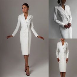 White Double Breasted Women Long Jacket Evening Dresses Ladies Prom Guest Formal Wear Custom MadeSpecial Ocn Dress