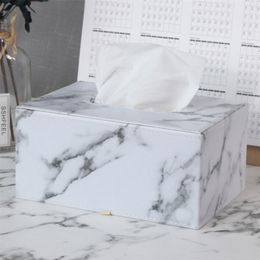 Marble Pattern Rectangular Leather Tissue Box Cover Holder el Drawer Light Luxury Business Office Dining 210818