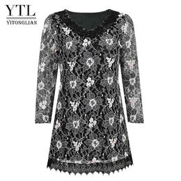 Yitonglian Women Vintage Crochet V-Neck Classic Silver Trending Floral Lace Blouse 2021 Plus Size Tunic Tops Oversize Shirt H429 H1230