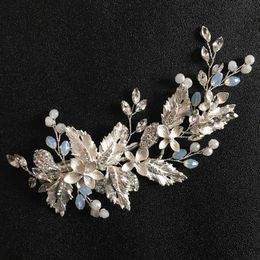 SLBRIDAL Silver Colour Crystal Rhinestone Flower Wedding Hair Clip Barrettes Bridal Headpiece Hair Accessories Women Hair Jewellery X0625