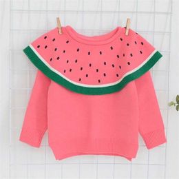 Baby Girls Sweater Cotton Ttoddler Jumper Watermelon Children Cloak Kids Knitted Outerwear 211201