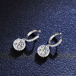 Utmärkt Cut Diamond Good Clarity Round Moissanite Drop Earrings Silver 925 Smycken