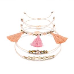 Delicate Shiny Rice Beads Orange-pink Fringed Charm Bracelet Link, Chain