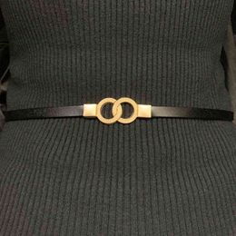 PU Leather Women Thin Belt Double Ring Metal Buckle Luxury Female Waist Strap Ladies Wild Waistband Female Jeans Pants Belts G220301