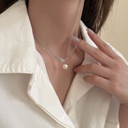 Geometric Imitation Pearl Necklace Female Hip-hop Titanium Steel Flower Square Multi-layer Stacked Necklace Neck Chain