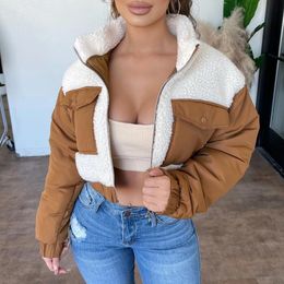 Women's Jackets Imcute Women Lapel Collar Long Sleeve Pocket Patchwork Zipper Up Coats Female Fashion Clothing Hit Colour Jacket