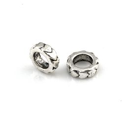 150pcs / lot 6.5mm Antique Silver Aloy Big Hole Spacer Beads Handmade For Jewellery Making Necklace Findings D-101