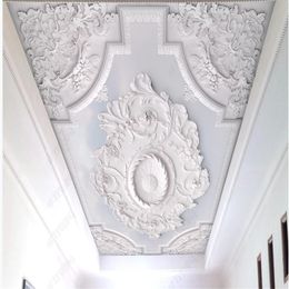 Custom ceiling murals wallpaper 3d stereo white European pattern plaster line carved electric