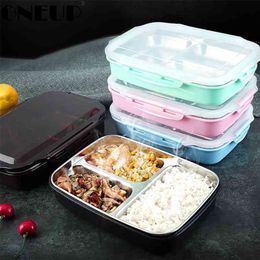 Stainless Steel Lunch Box Portable Picnic Office School Food Container with Compartments Microwavable Thermal Bento 210423