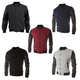 Men's Jackets Sweater PU Leather Collar Personalized Baseball Needle Clothes Man Black XL