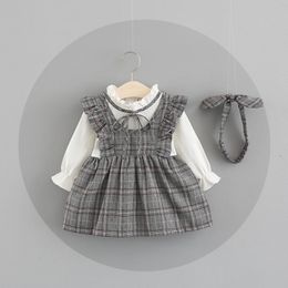 born Clothes 0-24M Autumn Infant Baby Dress Winter Girls Princess For Girl Plaid Long Sleeve 210515