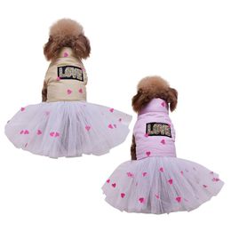 Dog Apparel Pet Dress Girls LOVE Letter Hearts Prints Clothes Autumn Winter Funny Party Up Warm Costume 2 1