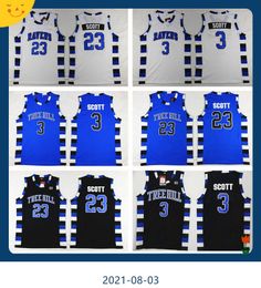 NCAA One Tree Hill Ravens 3 Lucas Scott Maglie 23 Nathan Black Basketball Jersey Brother Movie Bianco Blu