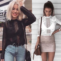 Summer Women's Ladies Long Sleeve Tops Shirt Casual Lace Blouse Loose Clothes Fashion Appliques Floral Baggy Clothing Blouses & Shirts