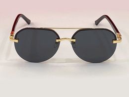Men Vintage Pilot Sunglasses Gold Dark Grey Lens Rimless Wrap Sun Glasses Gafas de sol 0275 Sun Shades UV Protection with Box