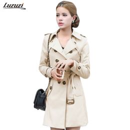 Luzuzi Trench Coat For Women Double Breasted Belt Slim Fit Long Spring Coat Casaco Feminino Abrigos Mujer Autumn Outerwear Z505 210812