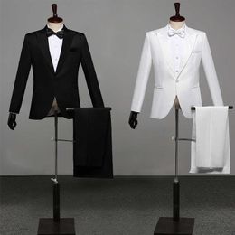 Men Prom Suits Men'S Shawl Lapel White Black Two-Piece Jacket Pants Suit Slim Evening Party Stage Show Performance Wedding Suit X0909