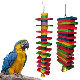 Other Bird Supplies 2Pcs Parrot Bell Building Block Hanging Cage Bite-resistant Climb Chew Toy Pendant Birdcage Accessories