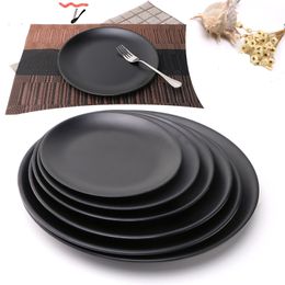 Anti-fall Black Melamine Round Tray Dinner Plate Dishes Food Snacks Sushi Steak Plates Dessert Tea Tableware