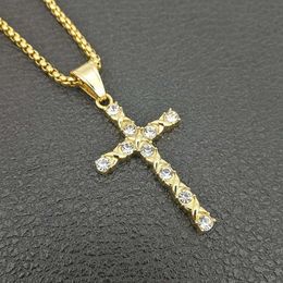 Pendant Necklaces Hiphop CZ Zircon Cross Pendants Stainless Steel Pendent With Chain Hip Hop Necklace Jewellery Gifts For Men