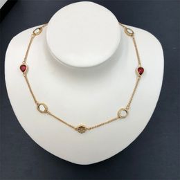 Ladies Fashion Letter Ruby Chains Necklace with Box Party Festival Gift Jewellery Bling Charm Exquisite Chain Trendy Outdoor Necklaces