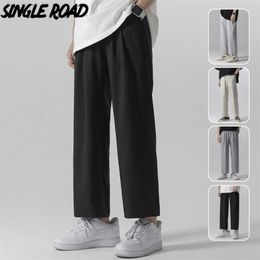 Single Road Mens Wide Leg Pants Summer Light Weight Joggers Trousers Japanese Streetwear Cold Feeling Comfortable Home Pants Men 210707