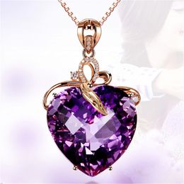 Crystal Womens Necklaces Pendant heart-shaped Amethyst plated 18K gold natural purple diamond female clavicle chain silver