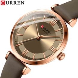 2021 Curren Watches Women's Fashion Grace Quartz Clock Ladies Simple Leather Wristwatch Relogio Feminino Q0524