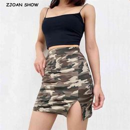 Summer Streetwear Front Split Package Hips Camouflage Print Mini Short Skirt Women Leopard High Waist Skirts Cool Giril 210429