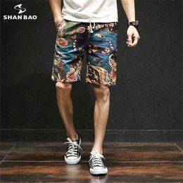 summer Hawaiian style flower beach shorts men's cotton linen elastic waist large size casual M-5XL 210629