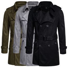 Solid Trench Coat Men Long Coat Double Breasted Brand Coat Casual Slim Oversized Couple Jacket Pocket Streetwear 5XL 210524