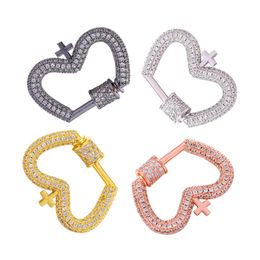 Riversr CZ Micro Pave Screw Clasps White Pink Yellow Gun Black Cross Half Peach Copper Zircon Pendant Connectors DIY Jewellery Findings Wholesale