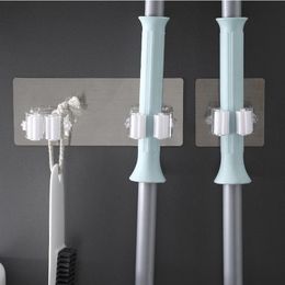 Hooks & Rails Hanging Mop Storage Rack Multifunctional Self-Adhesive Seamless Sticker Bathroom Kitchen Hook Broom Strong