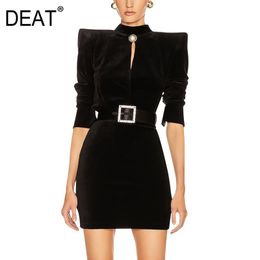 spring and summer fashion women velvet zippers shoulder mini length high waist dresses WP63201L 210421