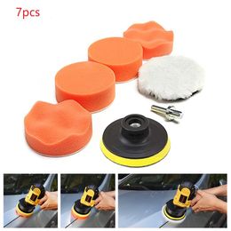 7pcs 3" Car Sponge Polishing Pad Set Polishing Buffer Waxing Adapter Drill Kit for Auto Body Care Headlight Assembly Repair