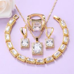 Earrings & Necklace Nigerian Jewellery Set For Women Wedding-Party Trendy Accessories White CZ And Bracelet Sets African