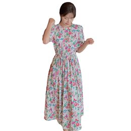 Pink Daisy Dress Women Summer Korean Style Sweet Puff Sleeves Floral Mid-length Slim Dresses Female LR1311 210531