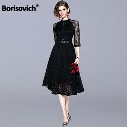 Borisovich Women Elegant Party Dress New Brand Summer Fashion Big Swing A-line Luxury Lace Female Casual Long Dresses N1378 210412