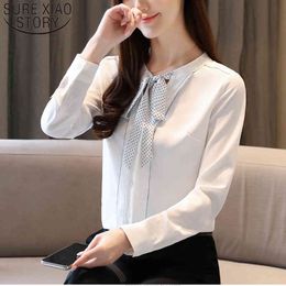 Spring Women Clothes Elegant Office Lady Solid Long Sleeve Bow Chiffon Blouse Cardigan Shirts Lady's Tops 8486 50 210508