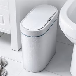 Smart Sensor Trash Can Electronic Automatic Household Bathroom Toilet Waterproof Narrow Seam Storage Bucket Smart Home Trash Bin 211215