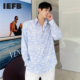 IEFB Summer Korean Trend Shirts Personalised Letter Hand-painted Graffiti Design Long Sleeve Oversized Shirt 9Y7402 210524
