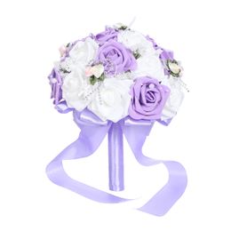 Pink Artificial Bridal Bouquet Bride Wedding Flowers Ribbon Handle Romantic Buque De Noiva 6 Colors W5581193M